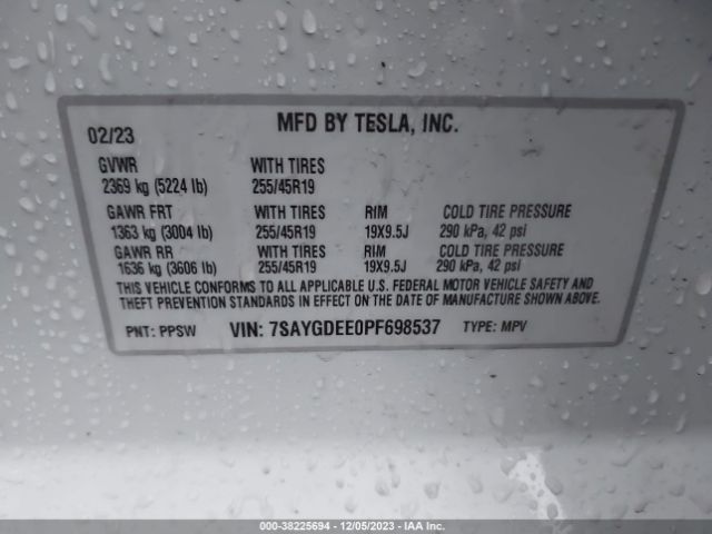 Photo 8 VIN: 7SAYGDEE0PF698537 - TESLA MODEL Y 