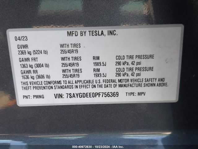 Photo 8 VIN: 7SAYGDEE0PF756369 - TESLA MODEL Y 