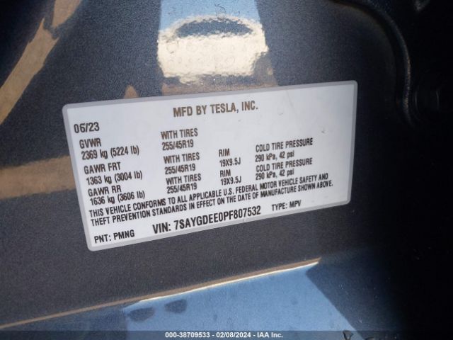 Photo 8 VIN: 7SAYGDEE0PF807532 - TESLA MODEL Y 