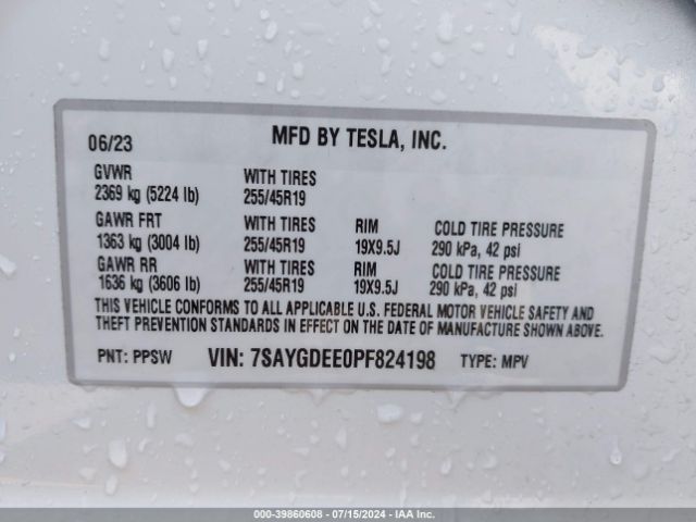 Photo 8 VIN: 7SAYGDEE0PF824198 - TESLA MODEL Y 