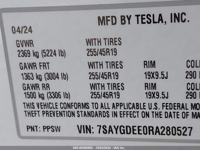 Photo 8 VIN: 7SAYGDEE0RA280527 - TESLA MODEL Y 