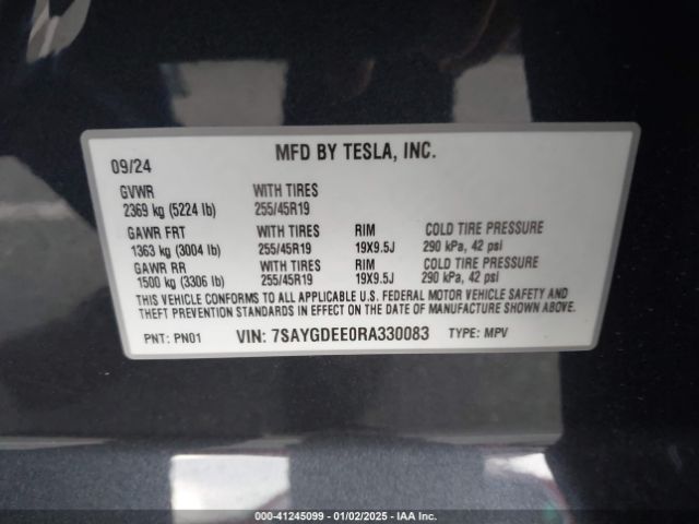 Photo 8 VIN: 7SAYGDEE0RA330083 - TESLA MODEL Y 