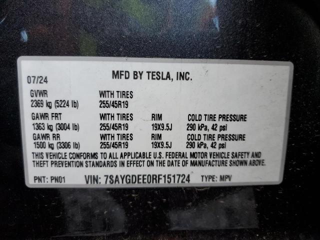 Photo 12 VIN: 7SAYGDEE0RF151724 - TESLA MODEL Y 