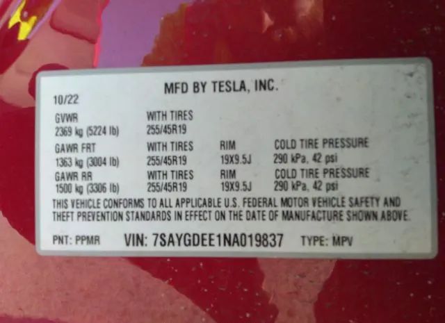 Photo 8 VIN: 7SAYGDEE1NA019837 - TESLA MODEL Y 