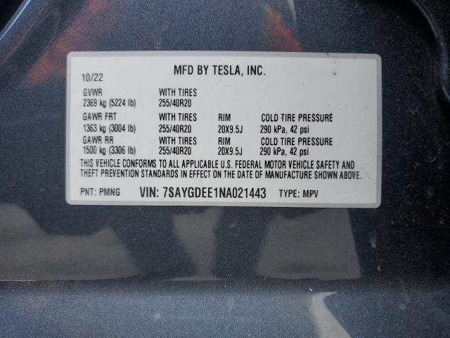 Photo 11 VIN: 7SAYGDEE1NA021443 - TESLA MODEL Y 