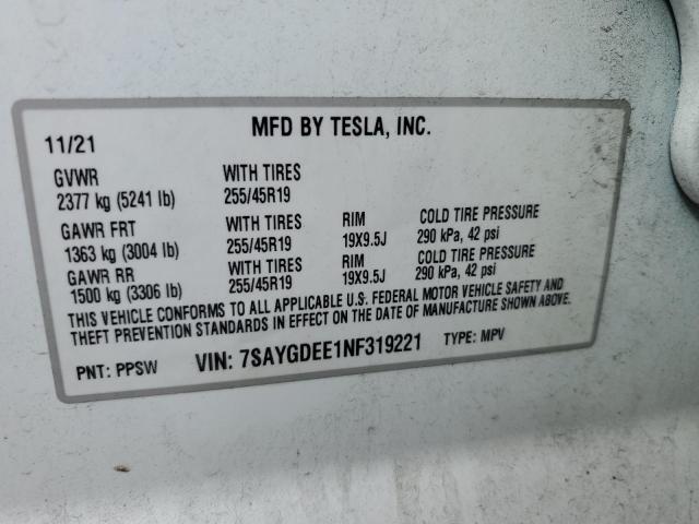 Photo 12 VIN: 7SAYGDEE1NF319221 - TESLA MODEL Y 