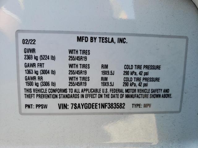 Photo 9 VIN: 7SAYGDEE1NF383582 - TESLA MODEL Y 