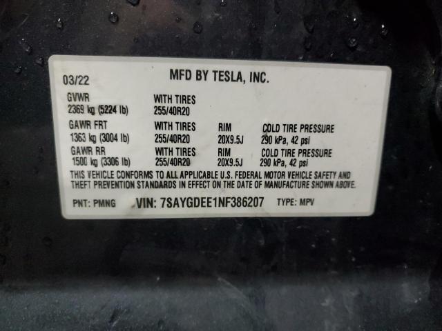 Photo 11 VIN: 7SAYGDEE1NF386207 - TESLA MODEL Y 