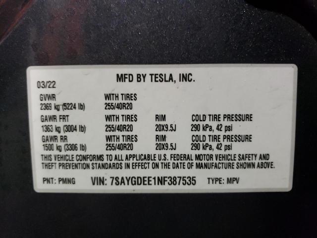 Photo 12 VIN: 7SAYGDEE1NF387535 - TESLA MODEL Y 