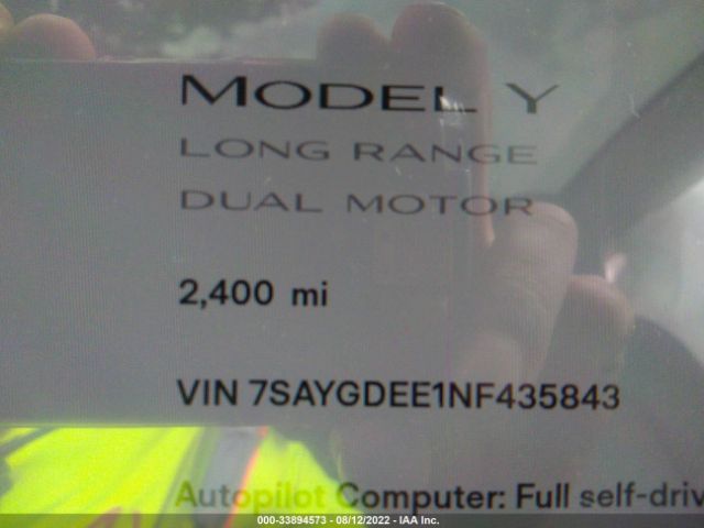 Photo 6 VIN: 7SAYGDEE1NF435843 - TESLA MODEL Y 