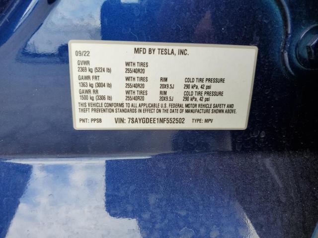 Photo 11 VIN: 7SAYGDEE1NF552502 - TESLA MODEL Y 