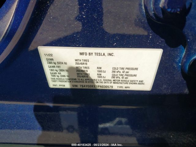 Photo 8 VIN: 7SAYGDEE1PA030579 - TESLA MODEL Y 