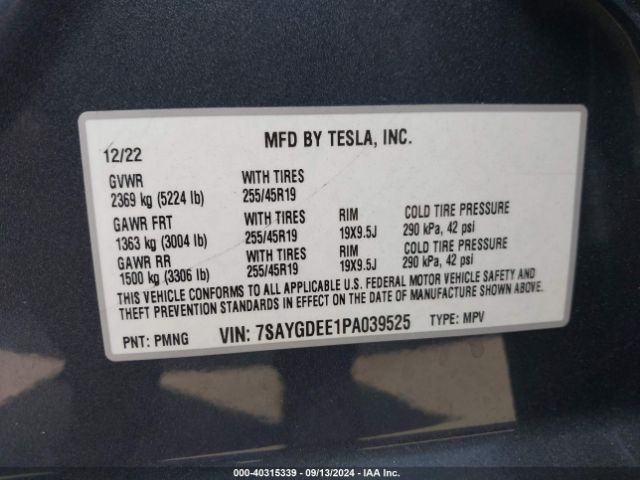 Photo 8 VIN: 7SAYGDEE1PA039525 - TESLA MODEL Y 