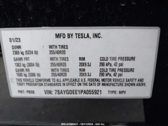 Photo 8 VIN: 7SAYGDEE1PA055921 - TESLA MODEL Y 