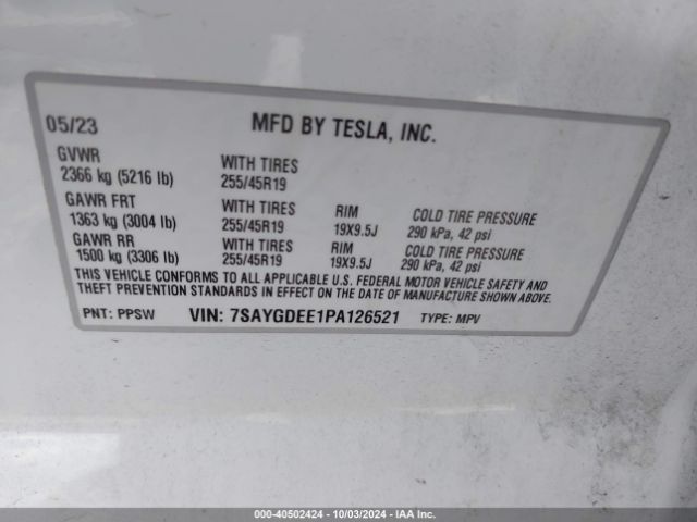 Photo 8 VIN: 7SAYGDEE1PA126521 - TESLA MODEL Y 