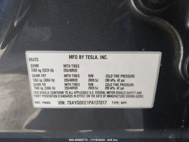 Photo 8 VIN: 7SAYGDEE1PA137017 - TESLA MODEL Y 