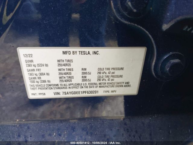 Photo 8 VIN: 7SAYGDEE1PF630201 - TESLA MODEL Y 