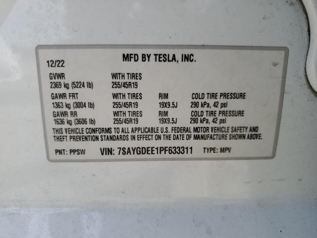 Photo 12 VIN: 7SAYGDEE1PF633311 - TESLA MODEL Y 