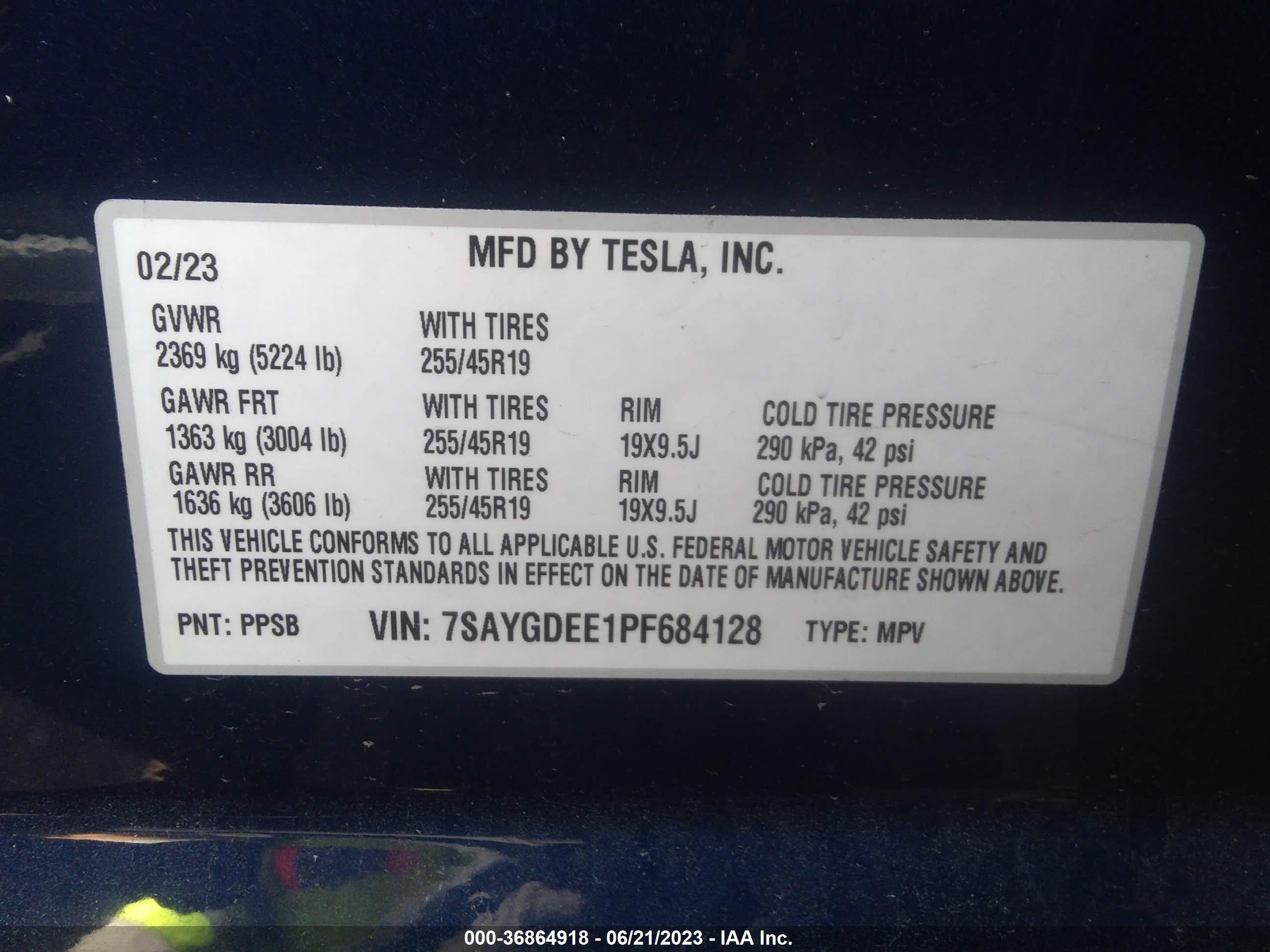 Photo 8 VIN: 7SAYGDEE1PF684128 - TESLA MODEL Y 