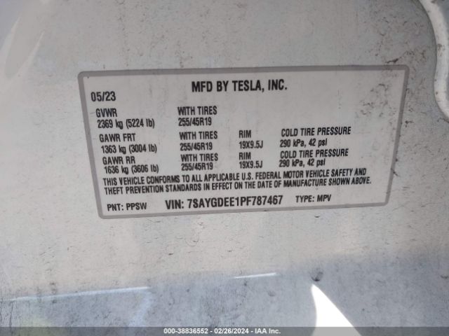 Photo 8 VIN: 7SAYGDEE1PF787467 - TESLA MODEL Y 