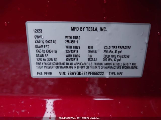 Photo 8 VIN: 7SAYGDEE1PF966222 - TESLA MODEL Y 