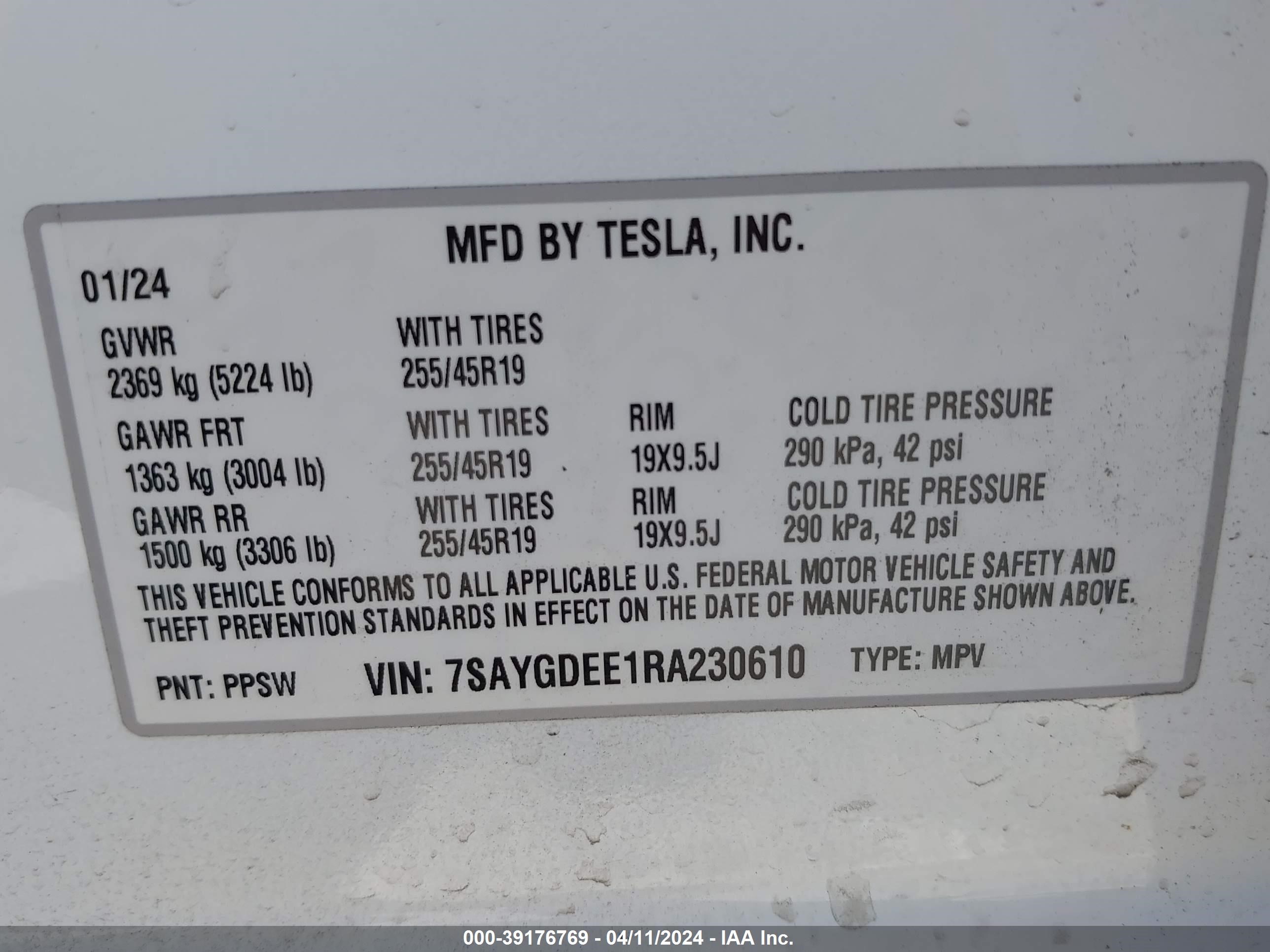 Photo 8 VIN: 7SAYGDEE1RA230610 - TESLA MODEL Y 