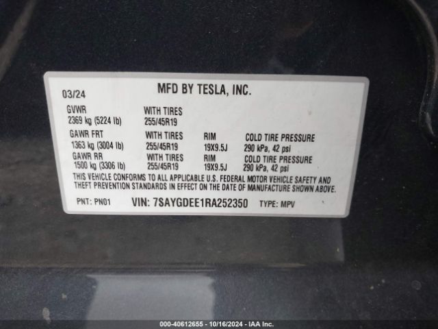 Photo 8 VIN: 7SAYGDEE1RA252350 - TESLA MODEL Y 