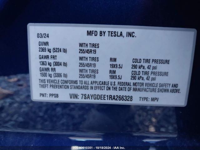 Photo 8 VIN: 7SAYGDEE1RA266328 - TESLA MODEL Y 