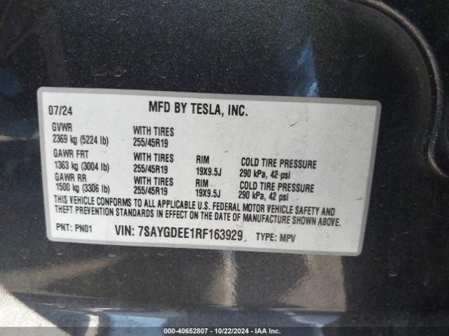 Photo 8 VIN: 7SAYGDEE1RF163929 - TESLA MODEL Y 