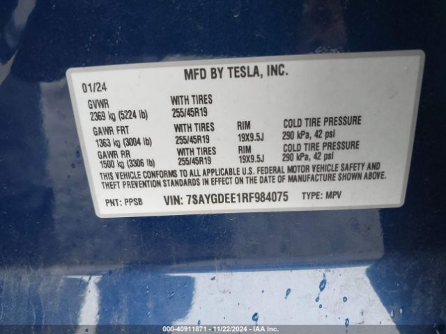 Photo 8 VIN: 7SAYGDEE1RF984075 - TESLA MODEL Y 