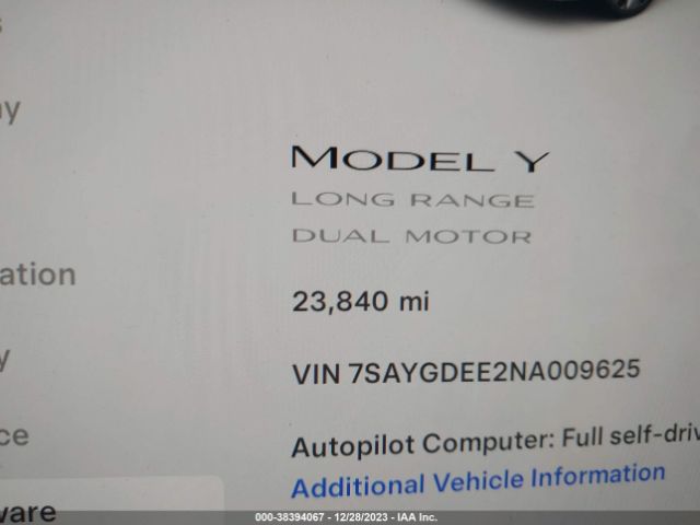 Photo 6 VIN: 7SAYGDEE2NA009625 - TESLA MODEL Y 