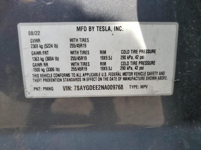 Photo 12 VIN: 7SAYGDEE2NA009768 - TESLA MODEL Y 