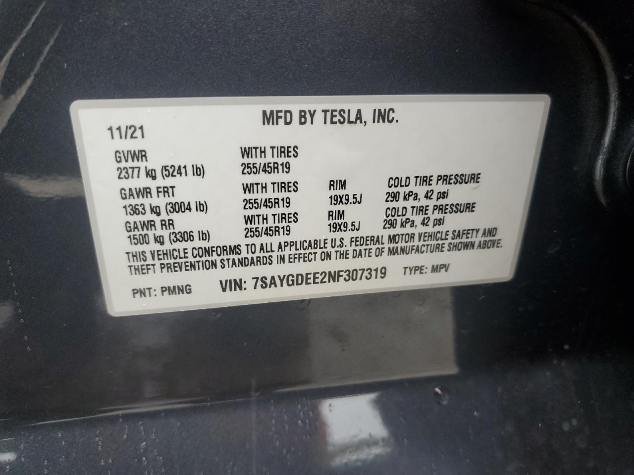 Photo 11 VIN: 7SAYGDEE2NF307319 - TESLA MODEL Y 