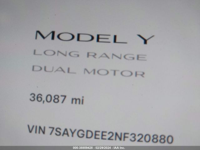 Photo 6 VIN: 7SAYGDEE2NF320880 - TESLA MODEL Y 