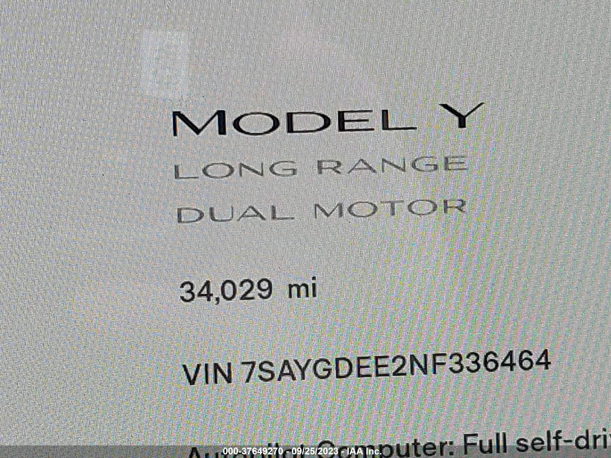 Photo 13 VIN: 7SAYGDEE2NF336464 - TESLA MODEL Y 