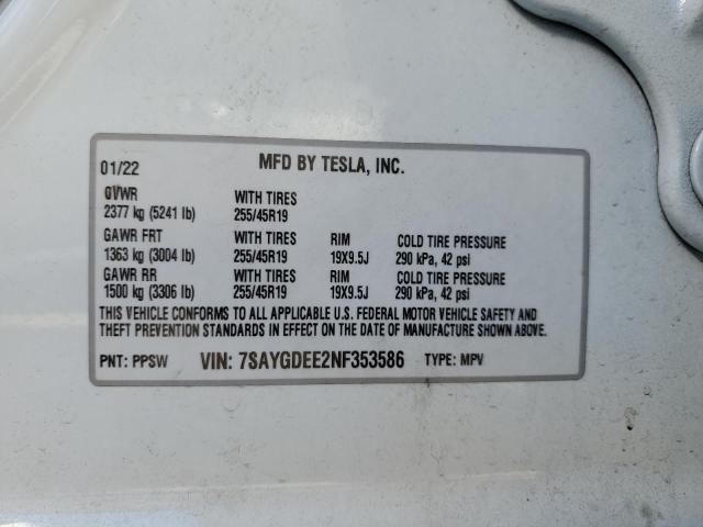 Photo 11 VIN: 7SAYGDEE2NF353586 - TESLA MODEL Y 