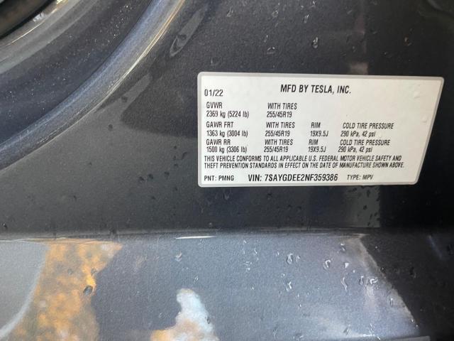 Photo 9 VIN: 7SAYGDEE2NF359386 - TESLA MODEL Y 