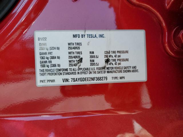 Photo 12 VIN: 7SAYGDEE2NF368279 - TESLA MODEL Y 