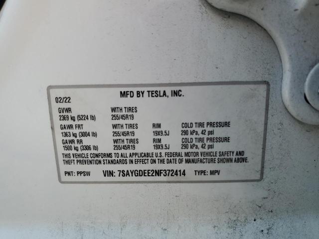 Photo 11 VIN: 7SAYGDEE2NF372414 - TESLA MODEL Y 