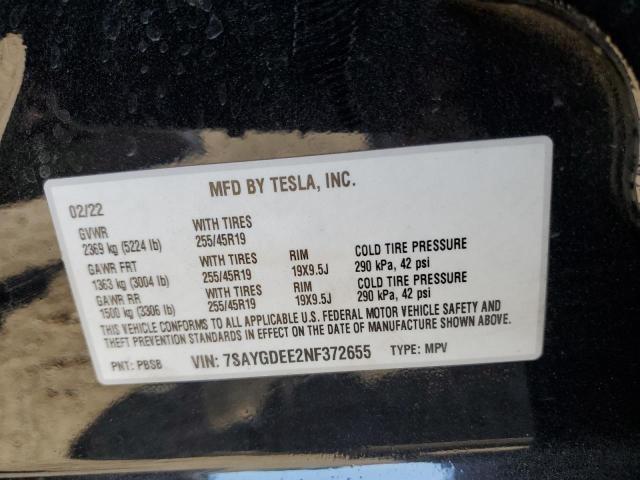 Photo 11 VIN: 7SAYGDEE2NF372655 - TESLA MODEL Y 