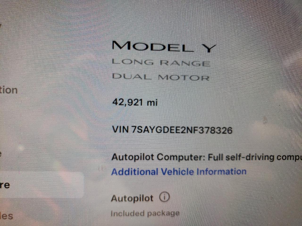 Photo 8 VIN: 7SAYGDEE2NF378326 - TESLA MODEL Y 