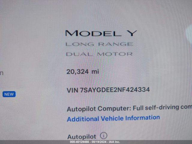 Photo 6 VIN: 7SAYGDEE2NF424334 - TESLA MODEL Y 