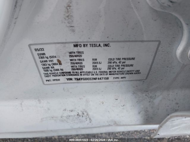 Photo 8 VIN: 7SAYGDEE2NF447158 - TESLA MODEL Y 