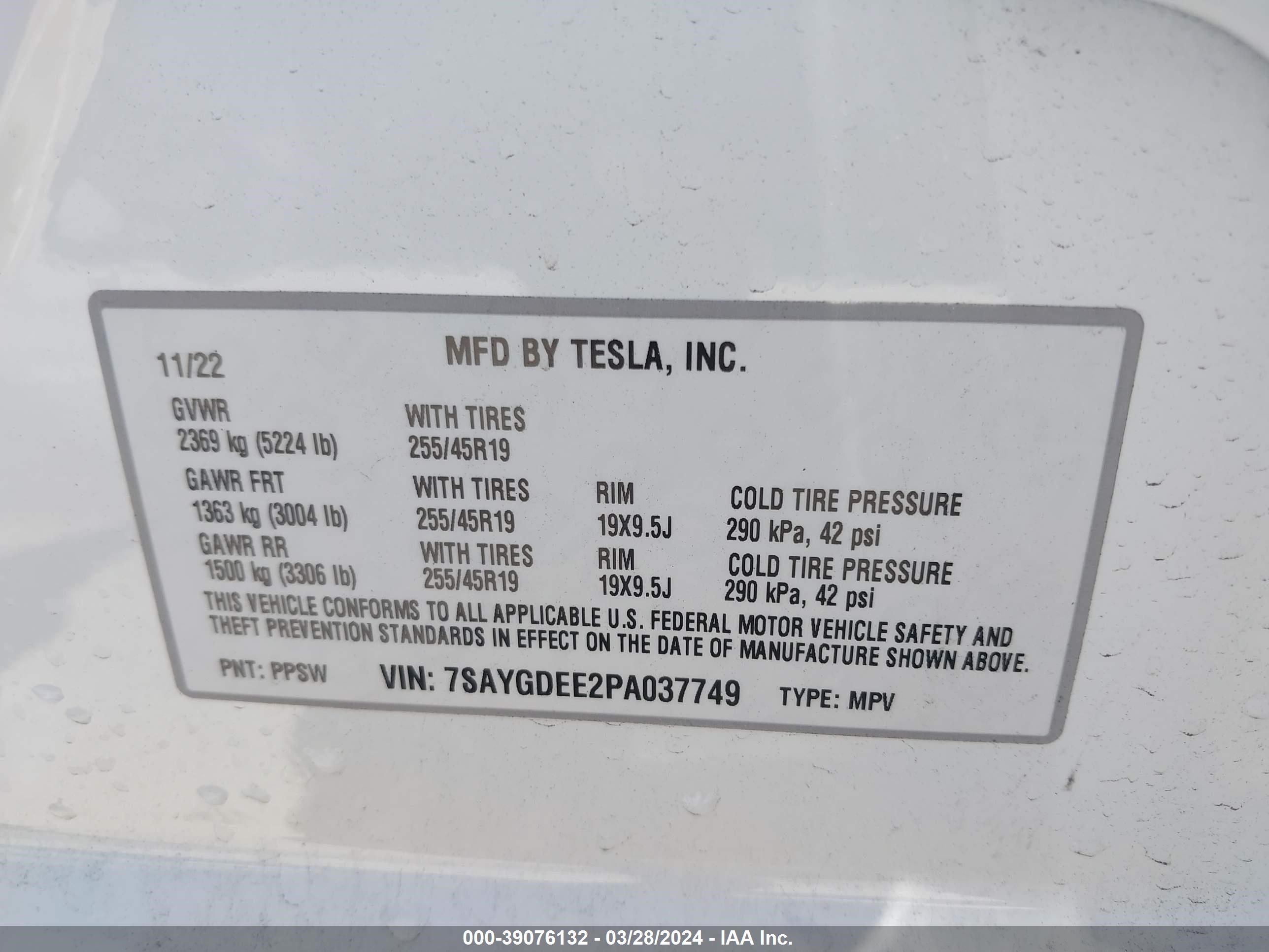 Photo 8 VIN: 7SAYGDEE2PA037749 - TESLA MODEL Y 