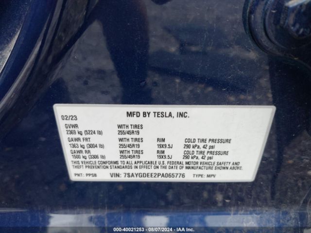 Photo 8 VIN: 7SAYGDEE2PA065776 - TESLA MODEL Y 