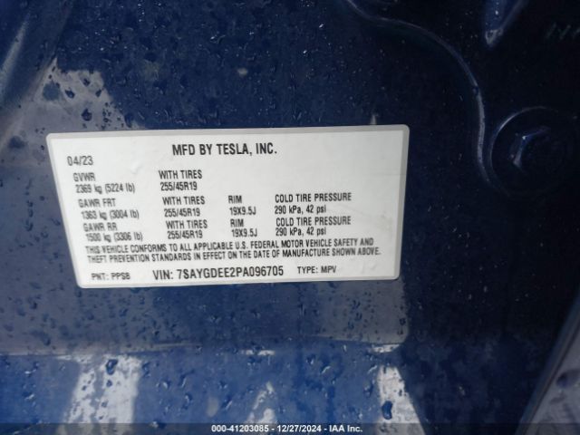 Photo 8 VIN: 7SAYGDEE2PA096705 - TESLA MODEL Y 