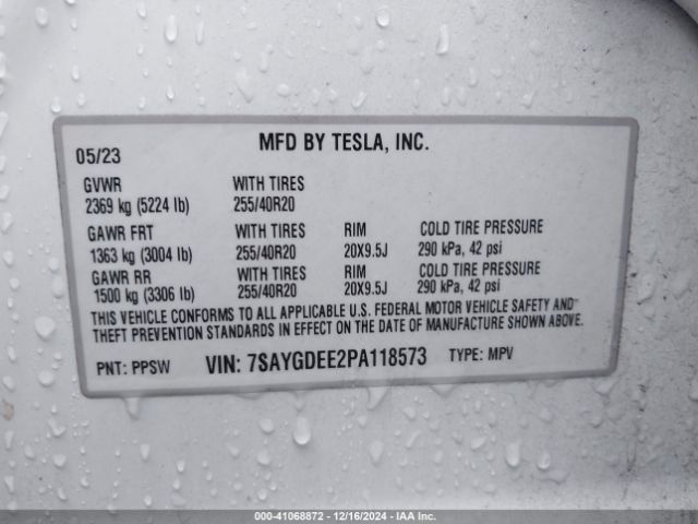 Photo 8 VIN: 7SAYGDEE2PA118573 - TESLA MODEL Y 