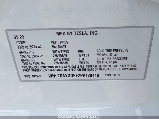 Photo 8 VIN: 7SAYGDEE2PA128410 - TESLA MODEL Y 