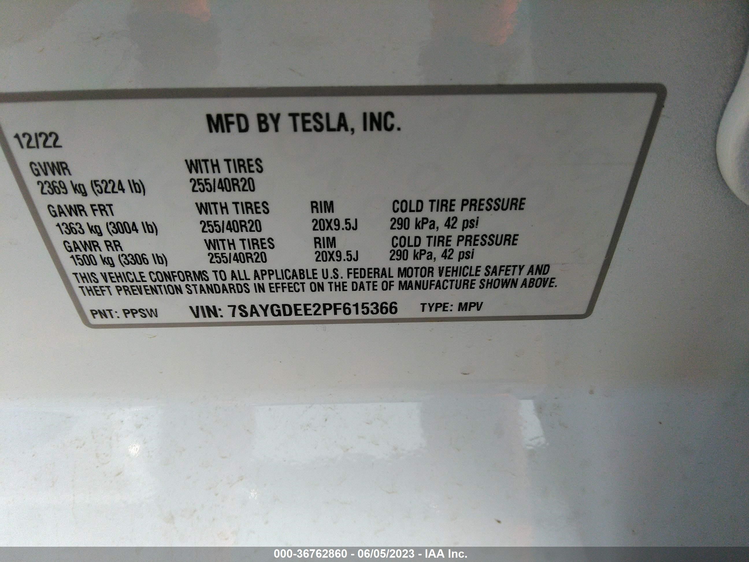 Photo 8 VIN: 7SAYGDEE2PF615366 - TESLA MODEL Y 