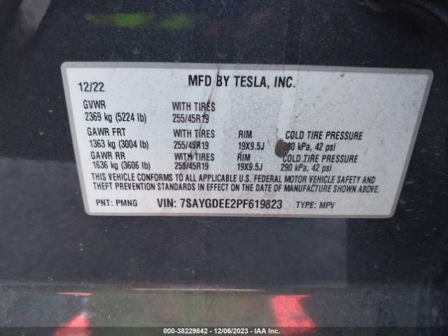 Photo 8 VIN: 7SAYGDEE2PF619823 - TESLA MODEL Y 